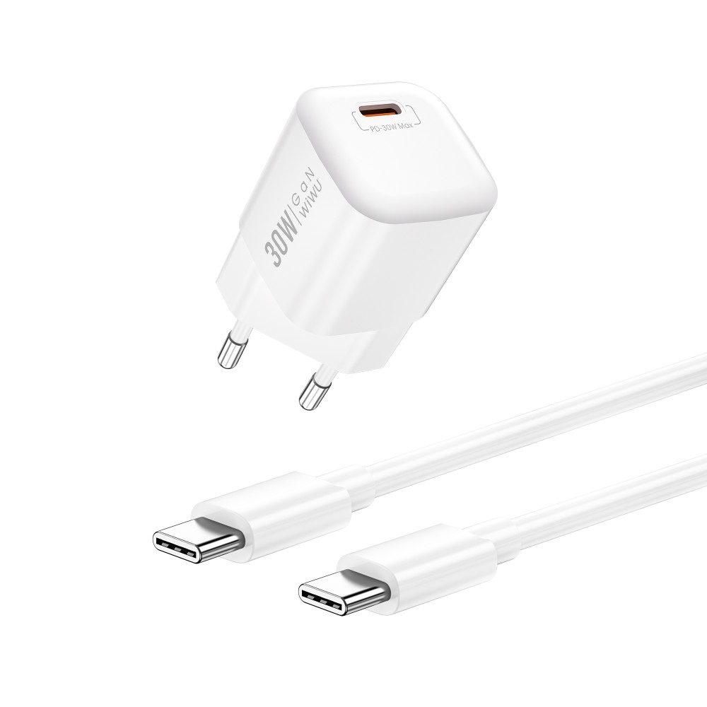 WiWU Nano GaN PD Fast Charger With Cable Type-C To Type-C U006 30W
